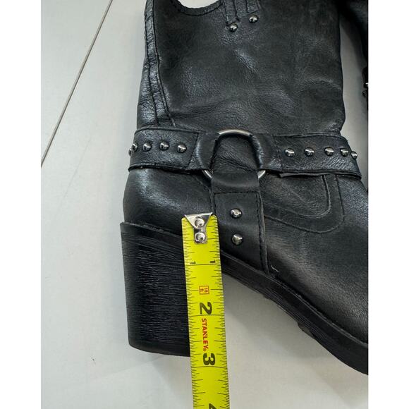 Vintage y2K Moto Style Biker Bootie Black Leather Round Toe Size 8 Nine West - Picture 5 of 8